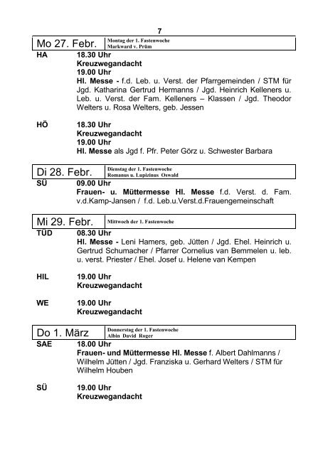 Di 28. Febr. Mi 29. Febr. Do 1. März - Kirchen im Selfkant