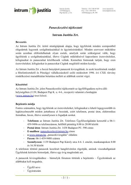 Intrum Justitia Zrt Telefonszam