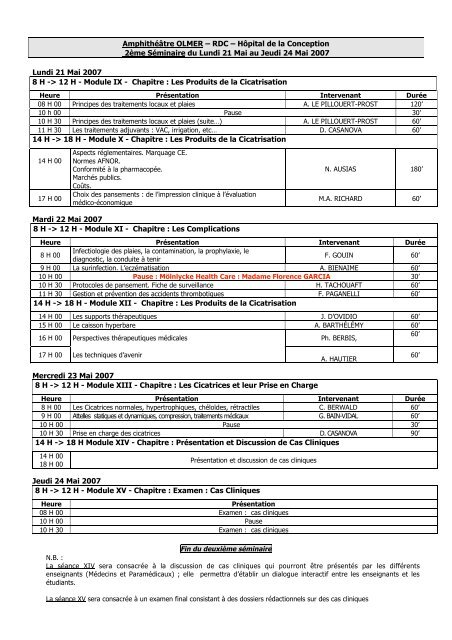 SESSION 2007 - Diplôme universitaire de cicatrisation des plaies ...