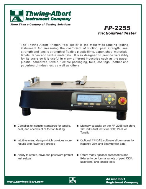 FP-2255 Friction/Peel Tester - Thwing-Albert Instrument Co