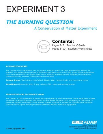 Experiment 3 THE BURNING QUESTION - Adam Equipment