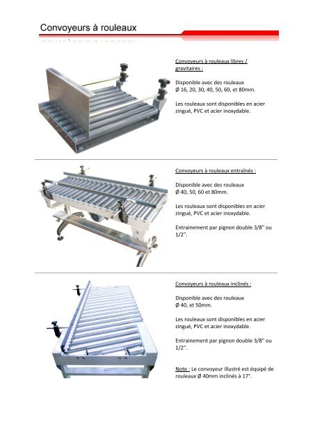 Convoyeurs Ã  rouleaux libres / gravitaires : Disponible avec ... - faraco