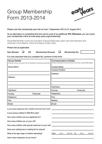 Group Membership Form 2012-2013 - Early Years