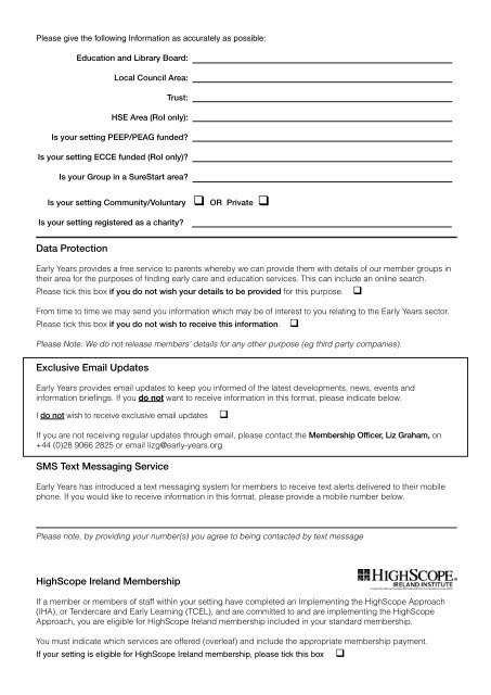 Group Membership Form 2012-2013 - Early Years