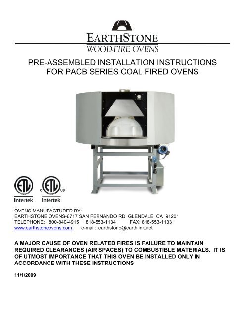 Installation Instructions - EarthStone Ovens