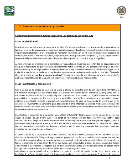 Informe Final Campañas Registros Bordos San Pedro Sula