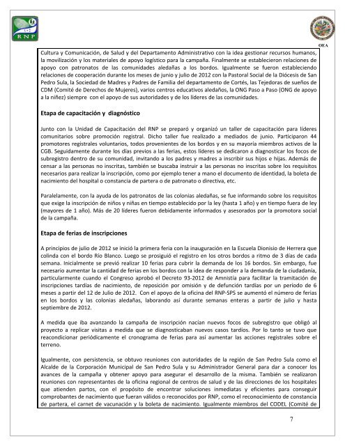 Informe Final Campañas Registros Bordos San Pedro Sula