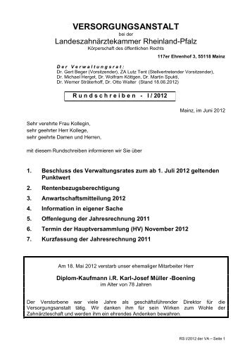 Versorgungsanstalt bei der Landeszahnärztekammer Rheinland-Pfalz