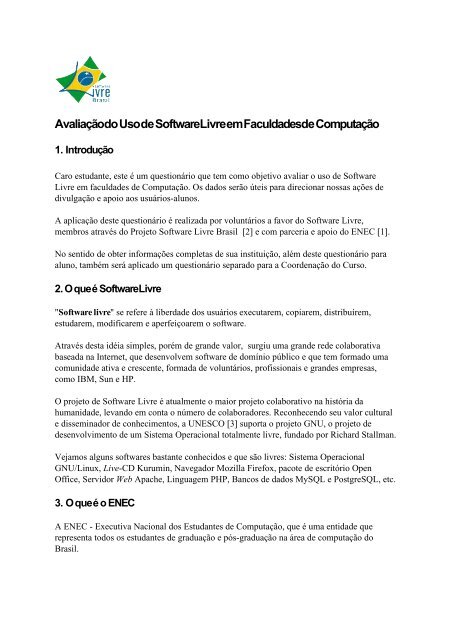 Avaliação do Uso de Software Livre em Faculdades de ... - Wiki-SL
