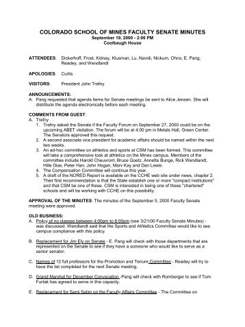 COLORADO SCHOOL OF MINES FACULTY SENATE MINUTES