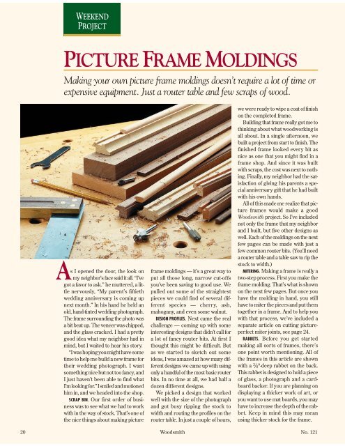 Picture Frame Moldings - Woodsmith Woodworking Seminars