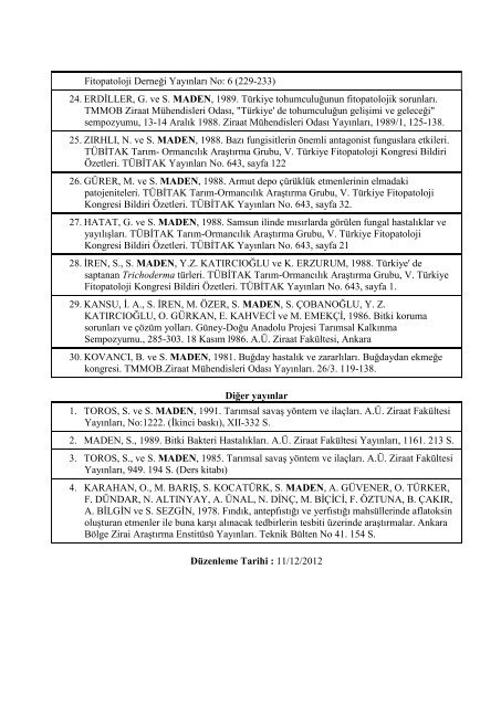 ÃZGEÃMÄ Ä¡ Prof. Dr. Salih MADEN - Ziraat FakÃ¼ltesi - Ankara ...