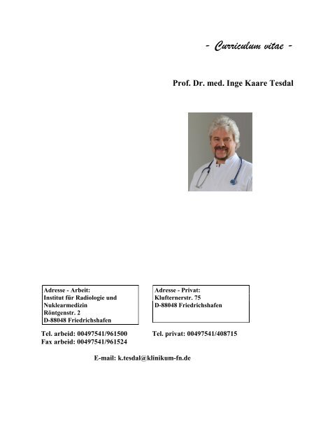 Curriculum vitae - Prof. Dr. med. Inge Kaare Tesdal - Baden-Tour