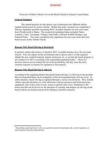 Overview of Motor Vehicle Use on the Beach Strand of Atlantic ...