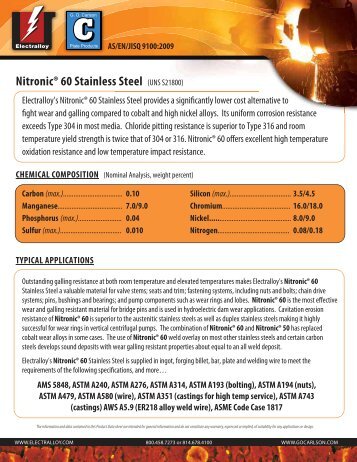 Nitronic® 60 Stainless Steel - Electralloy