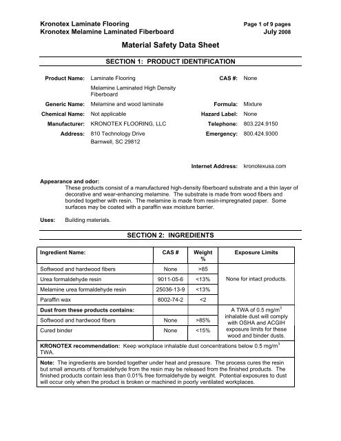 Material Safety Data Sheet - Formica Flooring