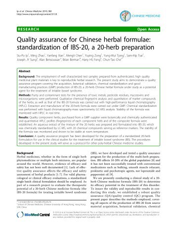 Quality assurance for Chinese herbal formulae ... - Chinese Medicine