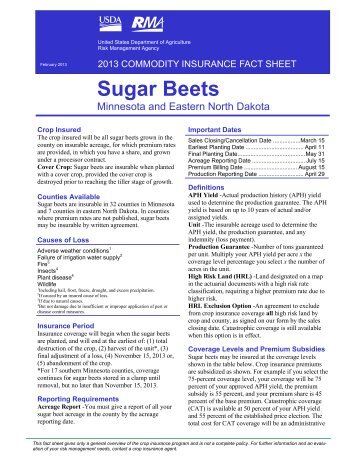 Sugar Beets - RMA USDA Risk Management Agency - US ...