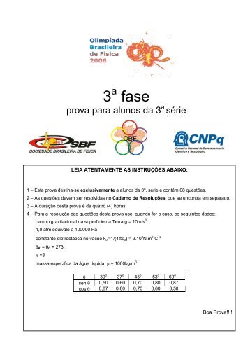 Prova - OlimpÃ­ada Brasileira de FÃ­sica - SP