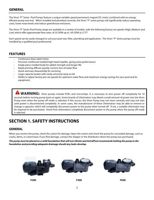 Owner's Manual for P-Series Pumps - Astral Pool USA