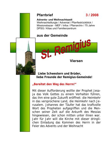 Pfarrbrief 3 / 2008 aus der Gemeinde Viersen - St. Remigius Viersen