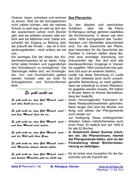 Pfarrbrief 3 / 2008 aus der Gemeinde Viersen - St. Remigius Viersen