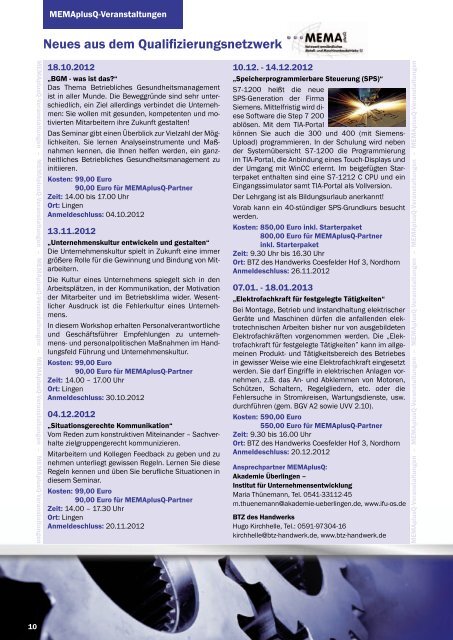 MEMA-Newsletter 4/2012 - Landkreis Emsland