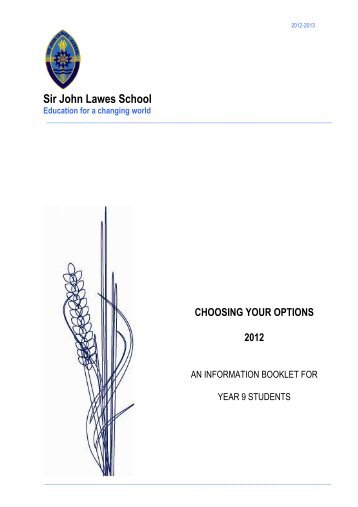 Year 9 Options Booklet 2012 - Sir John Lawes School