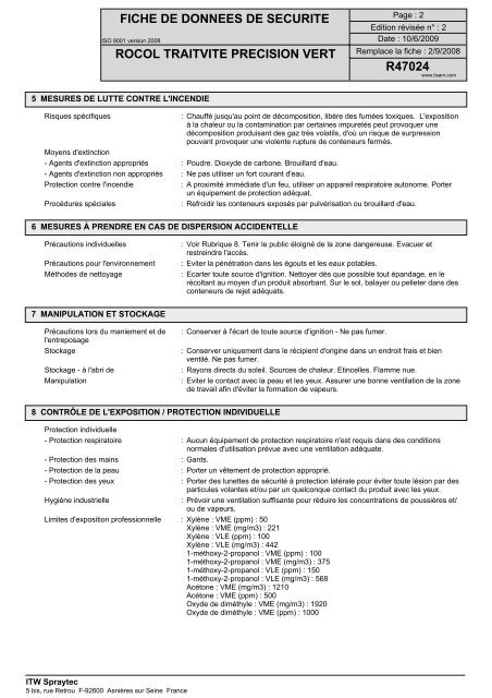 FICHE DE DONNEES DE SECURITE ROCOL TRAITVITE ...