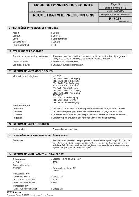 FICHE DE DONNEES DE SECURITE ROCOL TRAITVITE ...