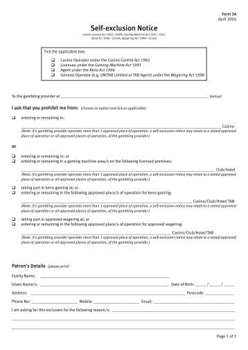 Casino Self Exclusion Form Singapore
