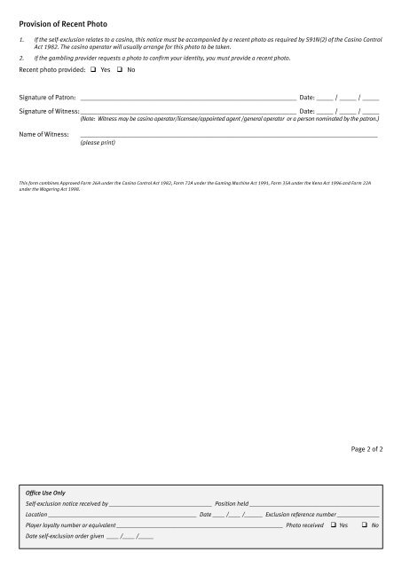 Self exclusion Notice Form 3A