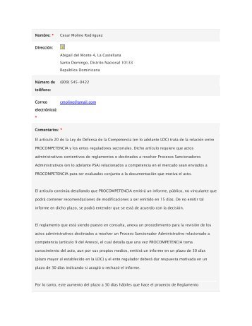 Nombre: * Cesar Moline Rodriguez DirecciÃ³n ... - Pro-Competencia