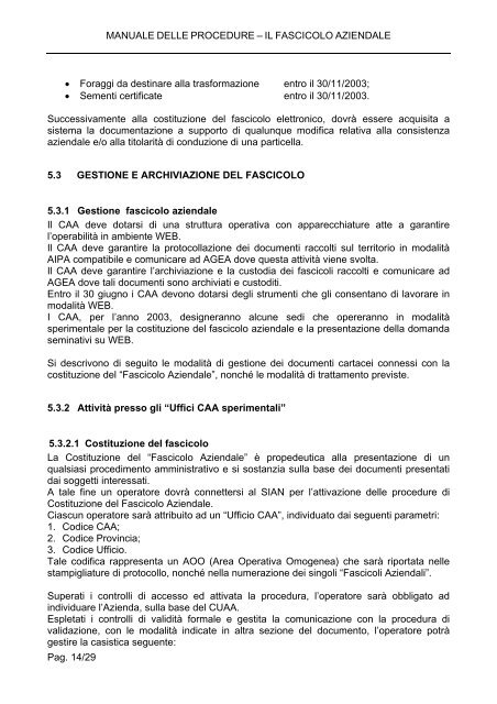 Manuale procedure - fascicolo aziendale - Portale dell'innovazione