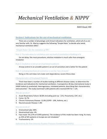 Mechanical Ventilation and NIPPV