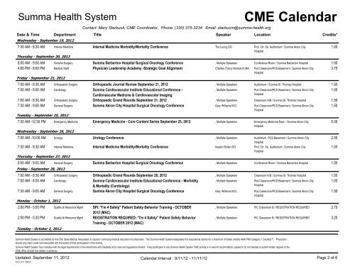 CME Calendar - Summa Medical Education - Summa Health System