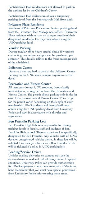 Parking and Traffic Regulations Brochure - University of New Orleans