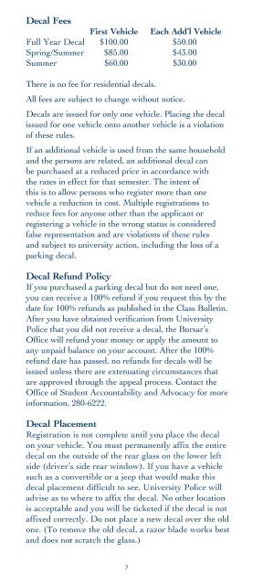 Parking and Traffic Regulations Brochure - University of New Orleans