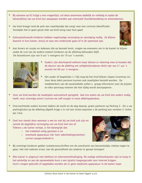 Richtlijnen bij opname Pediatrie - UZ Brussel: Patientinfo