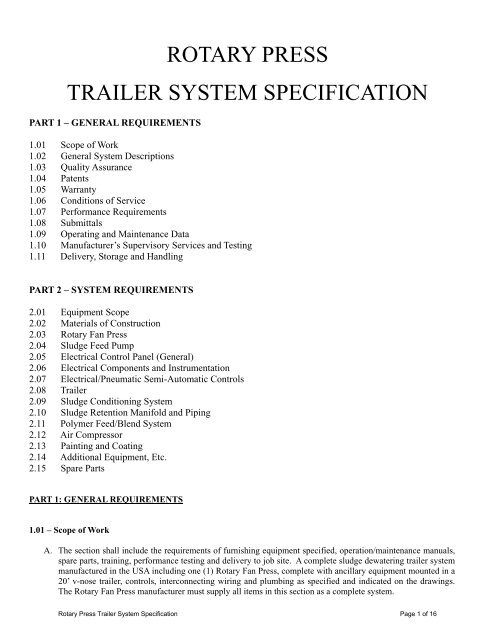 rotary press trailer system specification - The City of Titusville, Florida