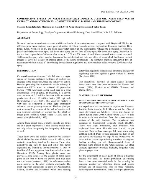 comparative effect of neem (azadirachta indica a. juss)