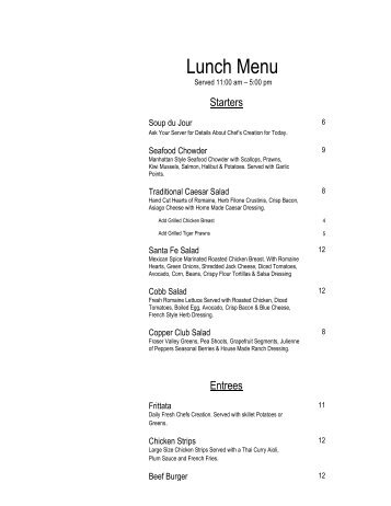 Lunch Menu - Executive Hotels and Resorts