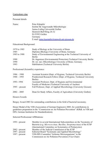 Curriculum vitae Personal details Name: Peter KÃƒÂ¤mpfer Institut fÃƒÂ¼r ...