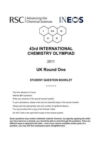 43rd INTERNATIONAL CHEMISTRY OLYMPIAD UK Round One