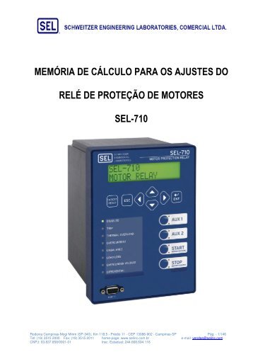 MEMÃRIA DE CÃLCULO PARA OS AJUSTES DO RELÃ DE ... - SEL