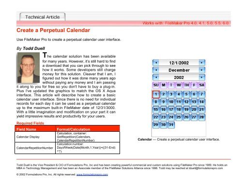 Create a Perpetual Calendar - Formulations Pro