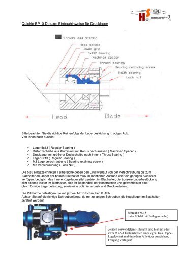 Quickie EP10 Deluxe: Einbauhinweise fÃ¼r Drucklager