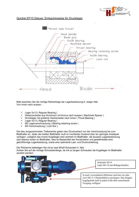 Quickie EP10 Deluxe: Einbauhinweise fÃ¼r Drucklager