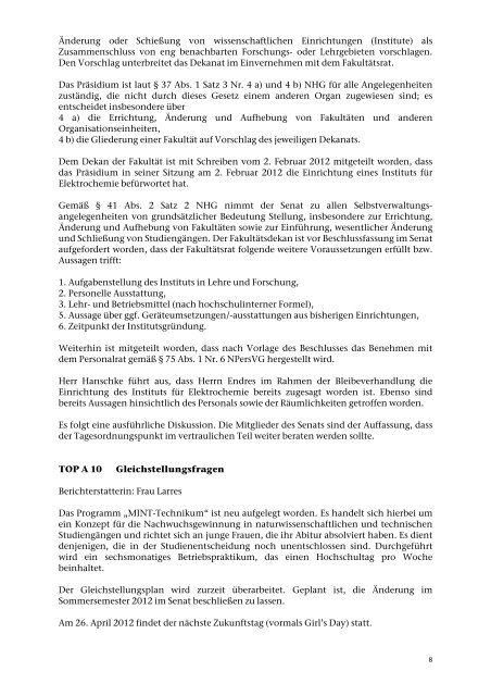 Senatssitzung vom 07.02.2012 - TU Clausthal