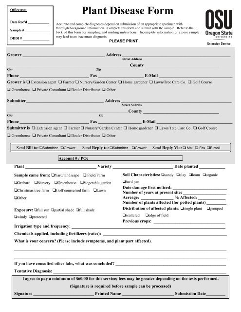 Plant Disease Form - OSU Plant Clinic